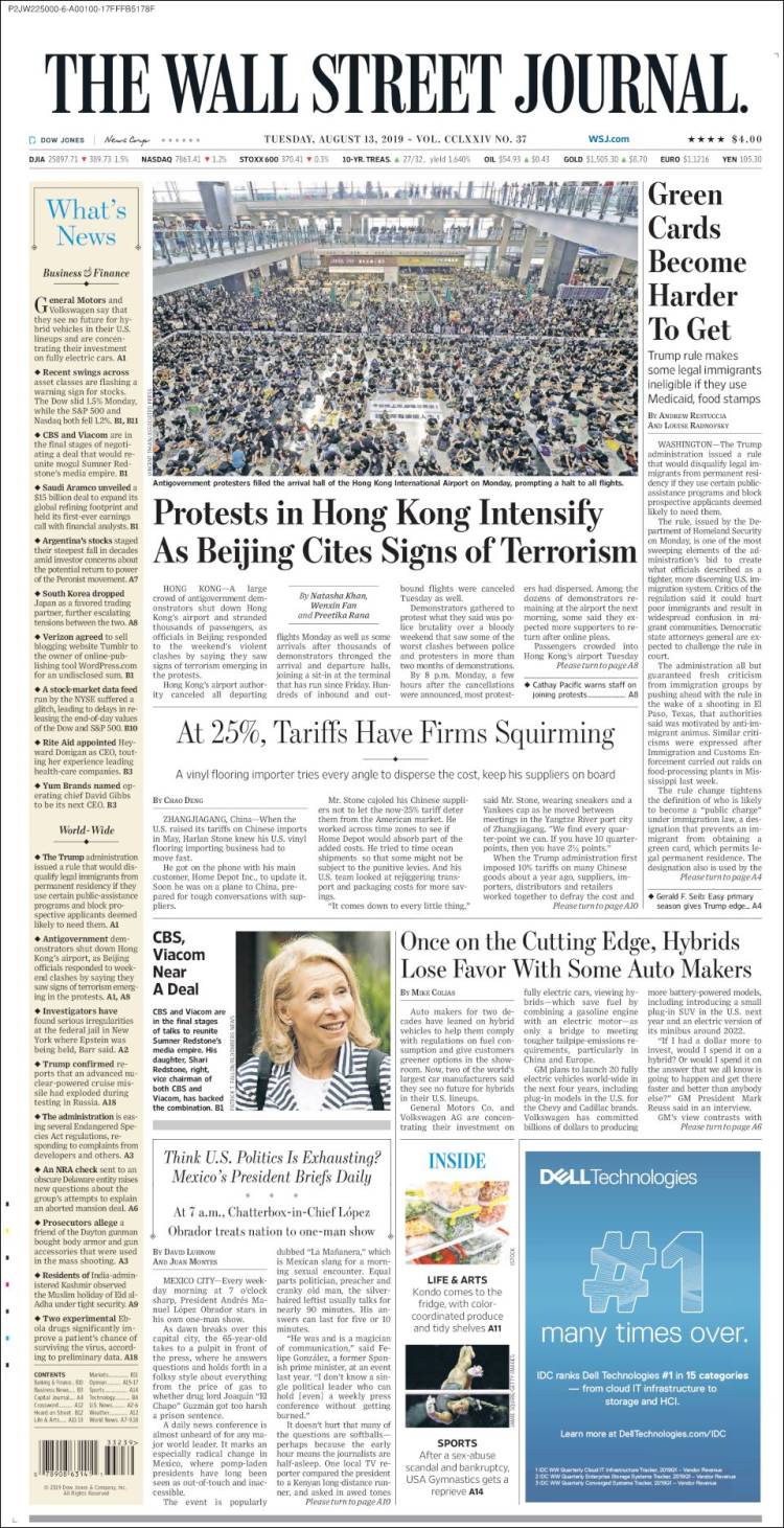 Portada de Wall Street Journal (États-Unis)