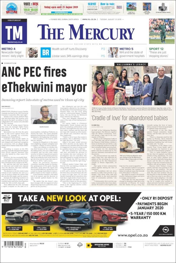 Portada de The Mercury (Sud&aacute;frica)