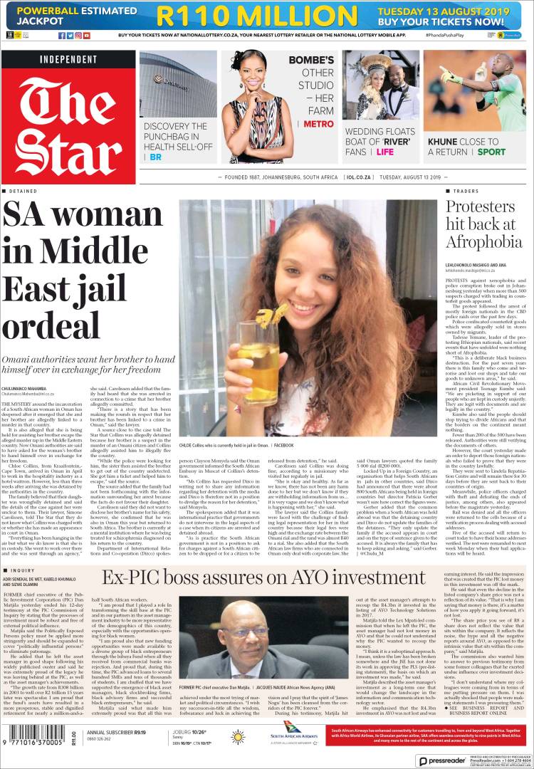 Portada de The Star (Sud&aacute;frica)