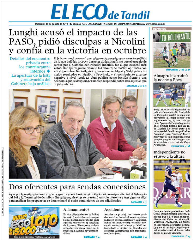 Portada de El Eco de Tandil (Argentina)