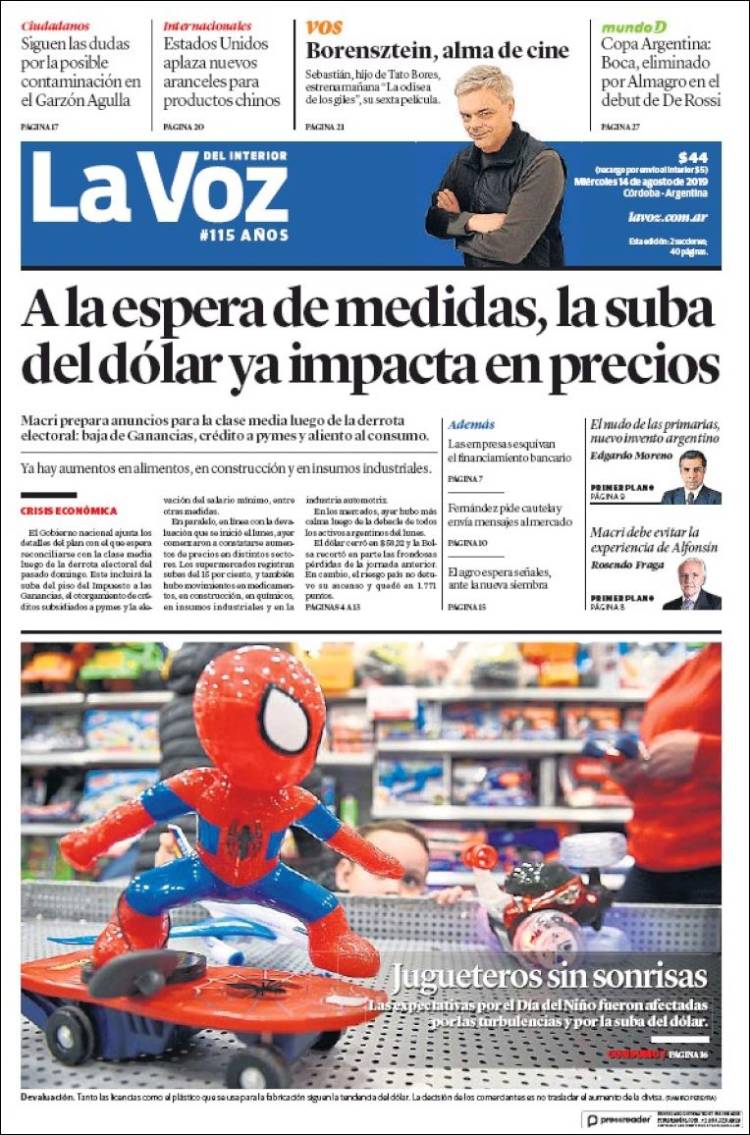 Portada de La Voz del Interior (Argentina)