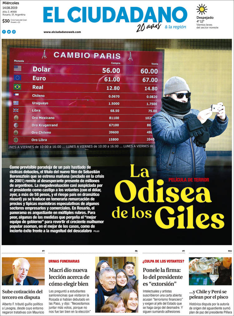 Portada de Diario El Ciudadano (Argentina)
