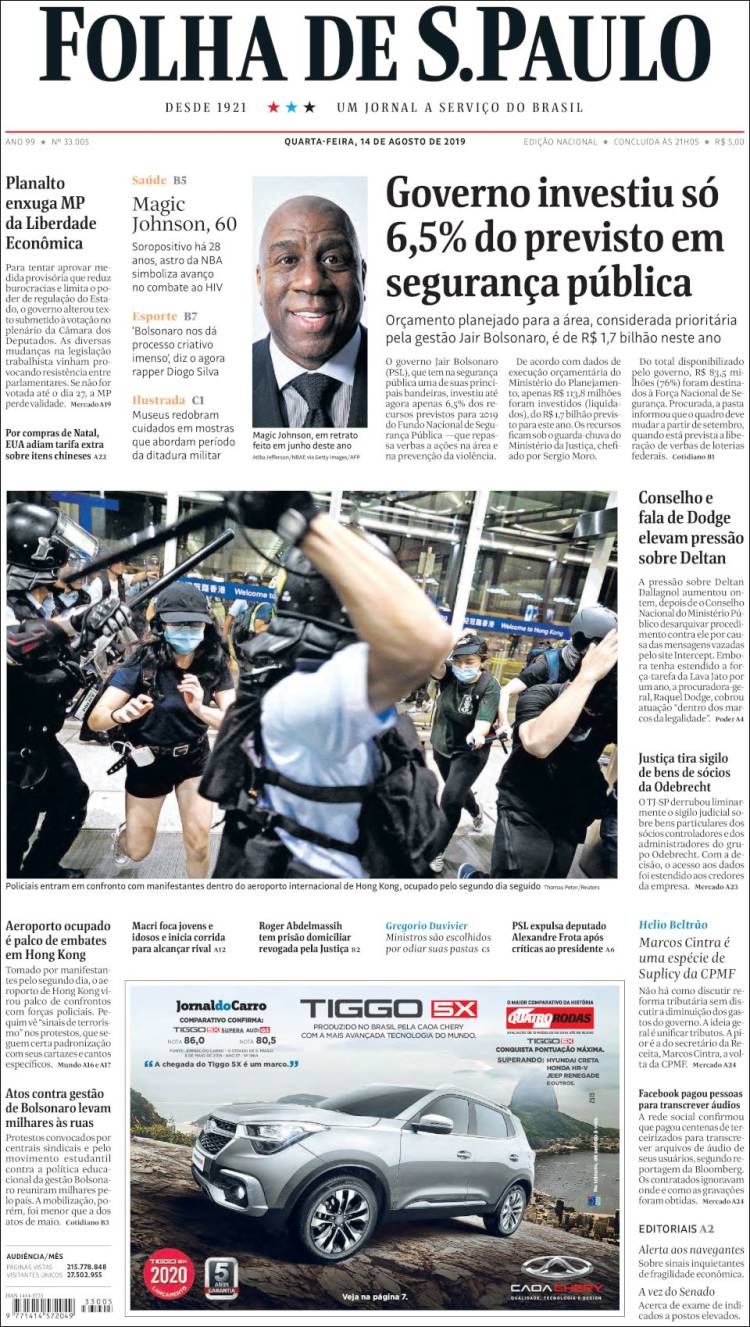 Portada de Folha de São Paulo (Brasil)