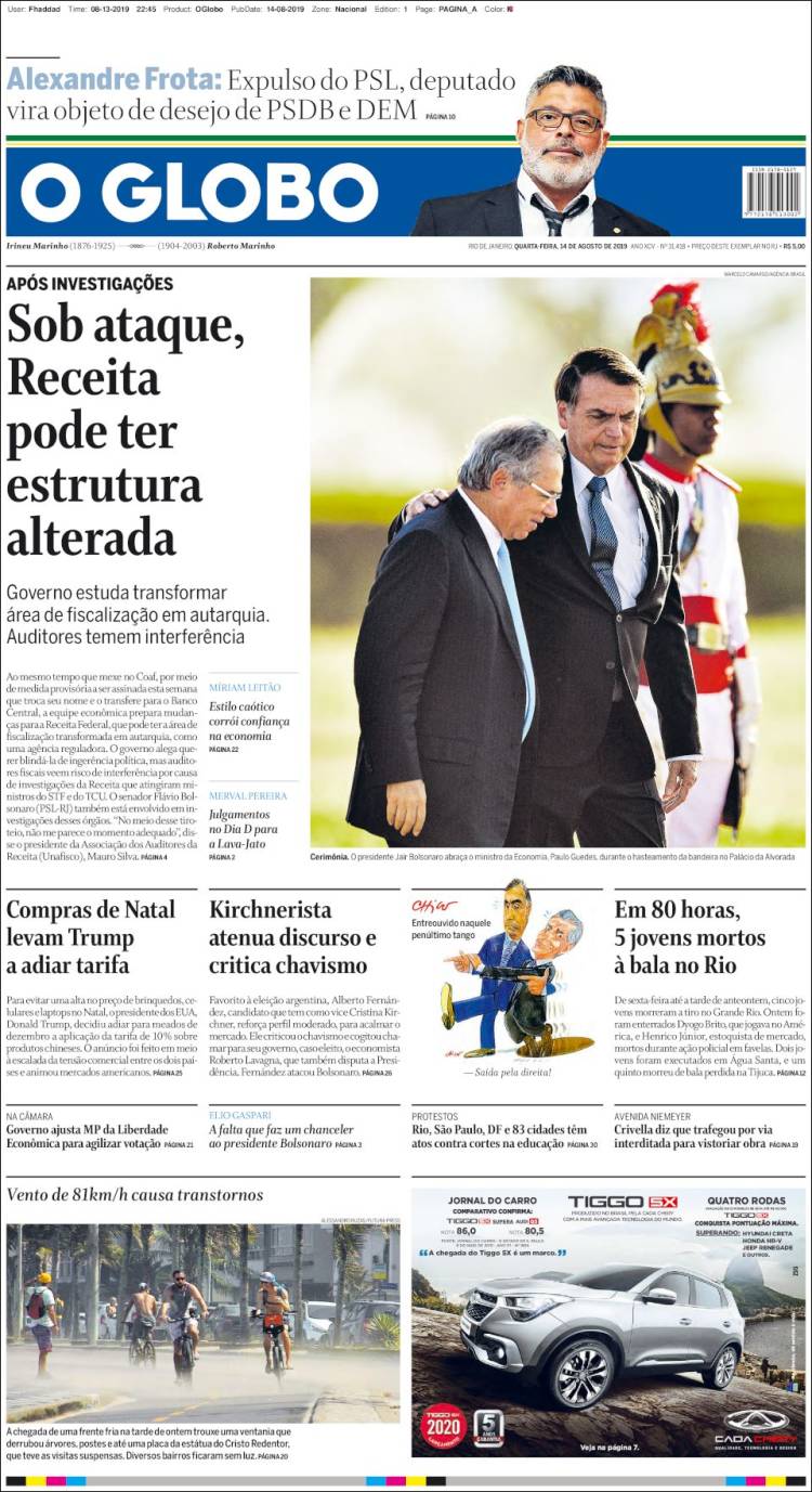 Portada de O Globo (Brasil)