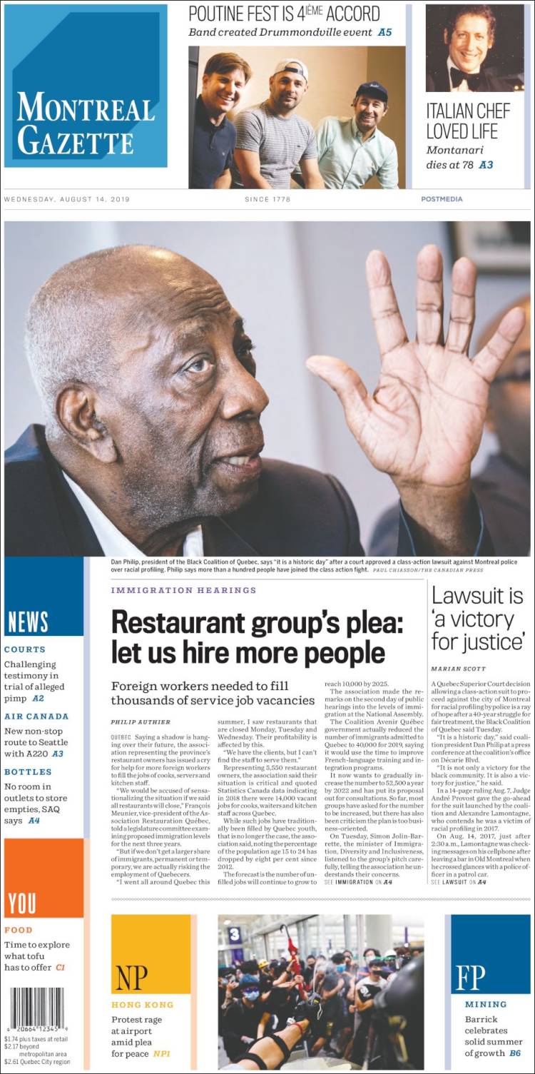 Portada de The Gazette (Canad&aacute;)