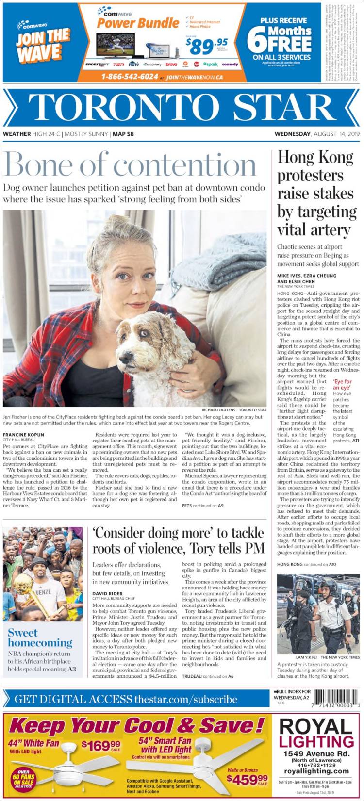 Portada de The Toronto Star (Canad&aacute;)