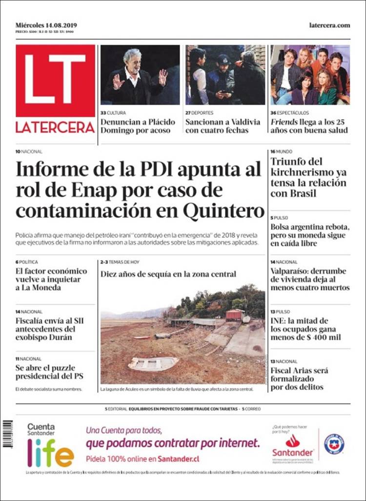 Portada de La Tercera (Chile)