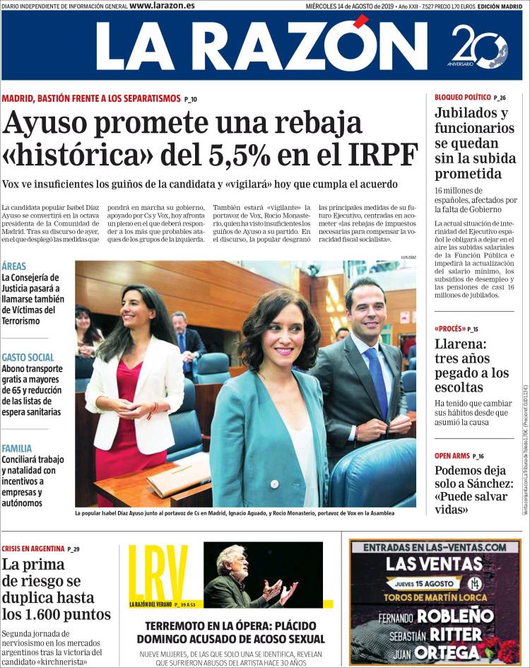 Portada de La Razón (Espa&ntilde;a)