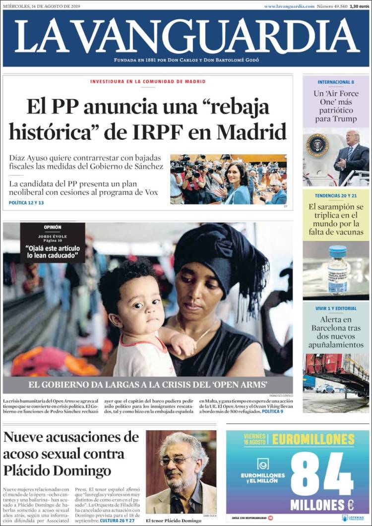 Portada de La Vanguardia (Espa&ntilde;a)