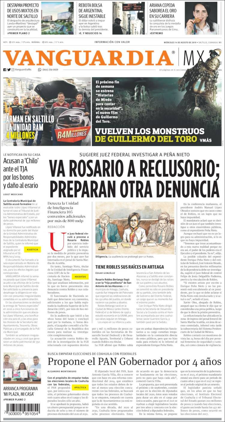 Portada de Vanguardia (M&eacute;xico)