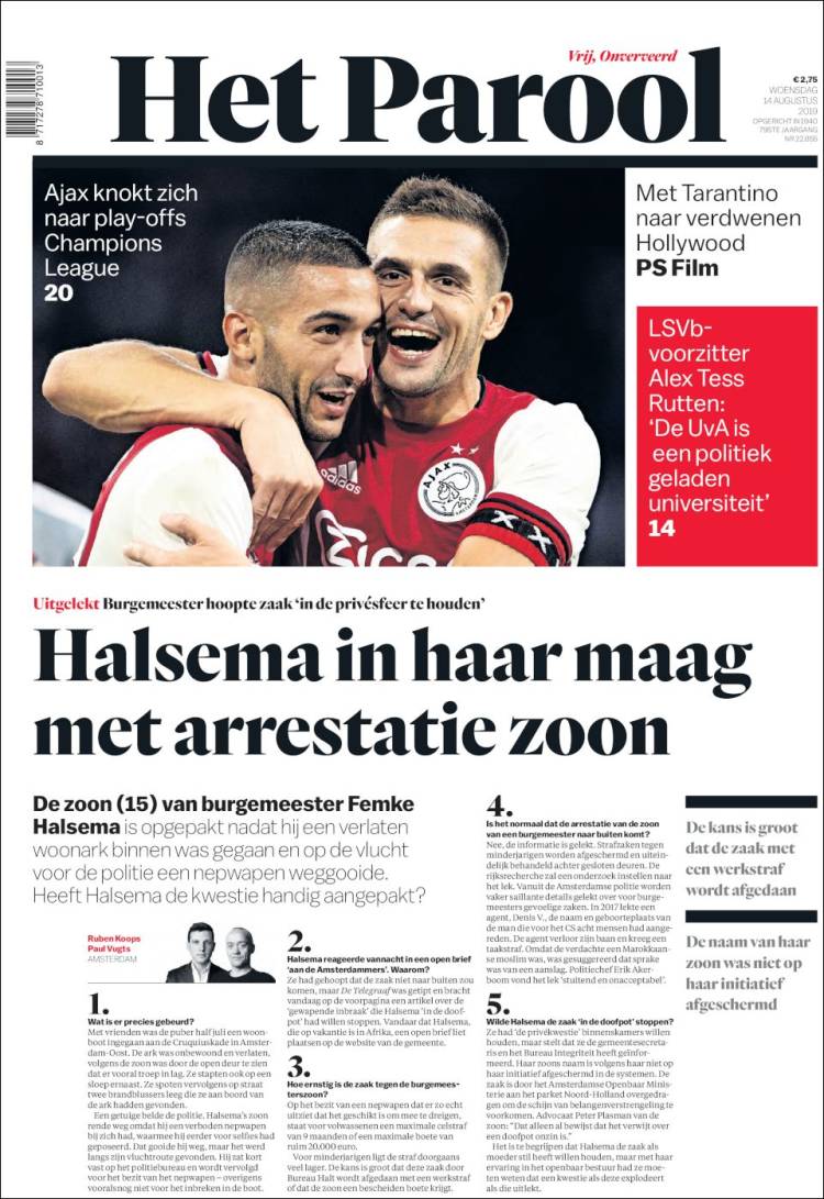 Portada de Het Parool (Pa&iacute;ses Bajos)