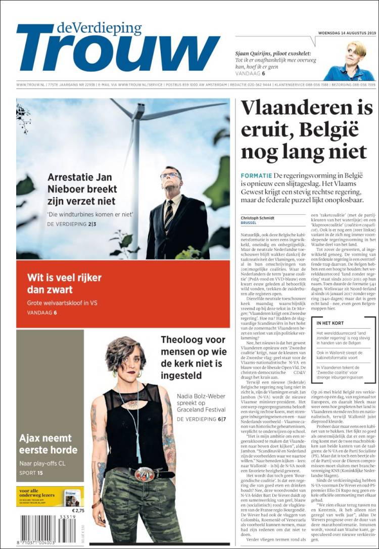 Portada de Trouw (Pa&iacute;ses Bajos)