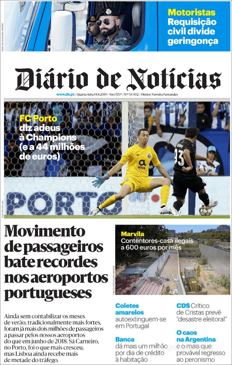 Portada de Diário de Noticias (Portugal)