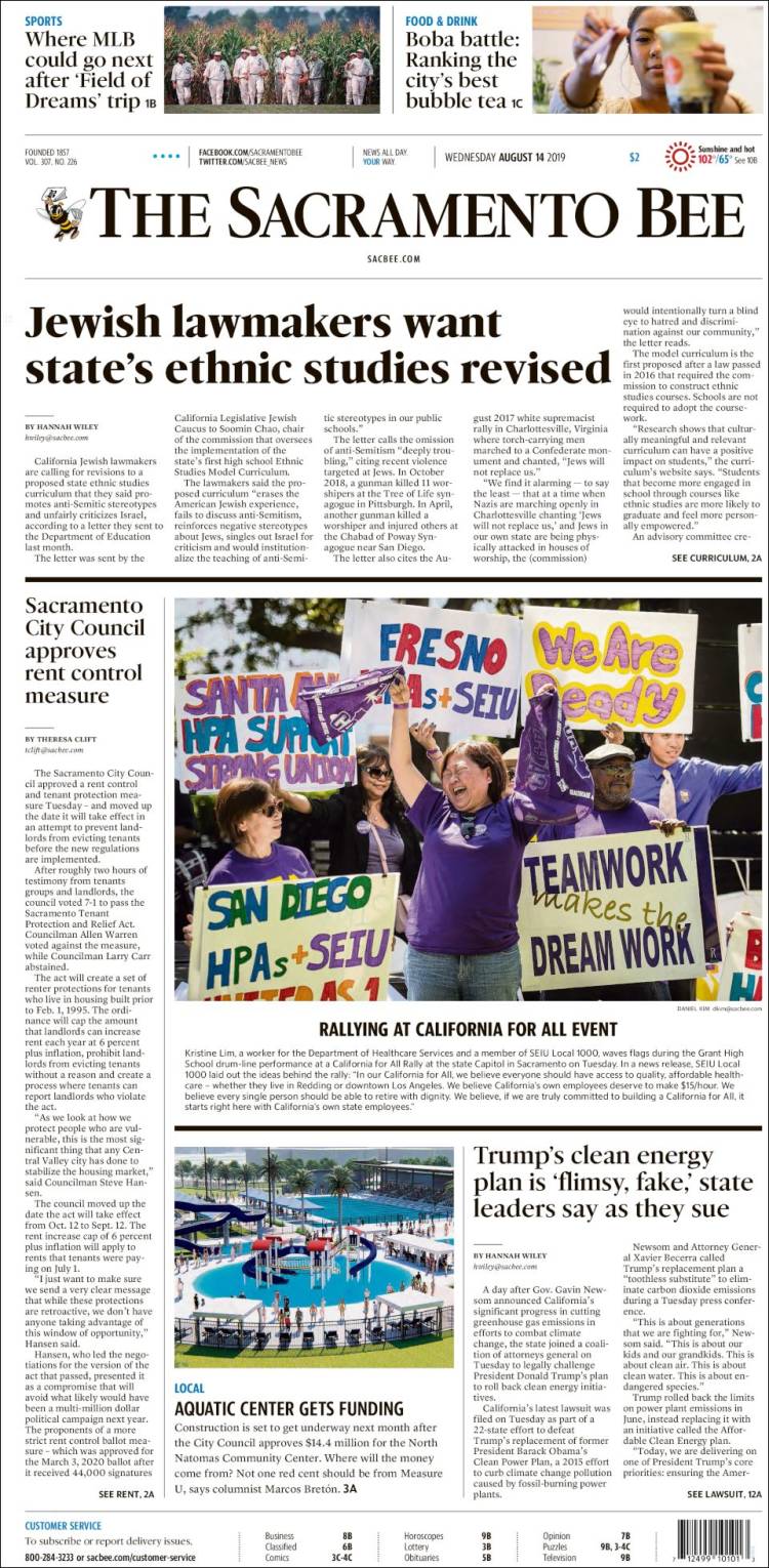 Portada de The Sacramento Bee (USA)