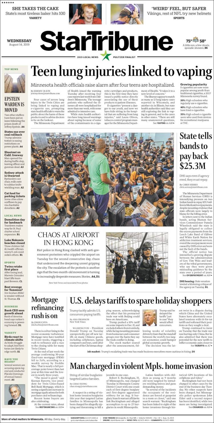 Portada de Star Tribune (USA)