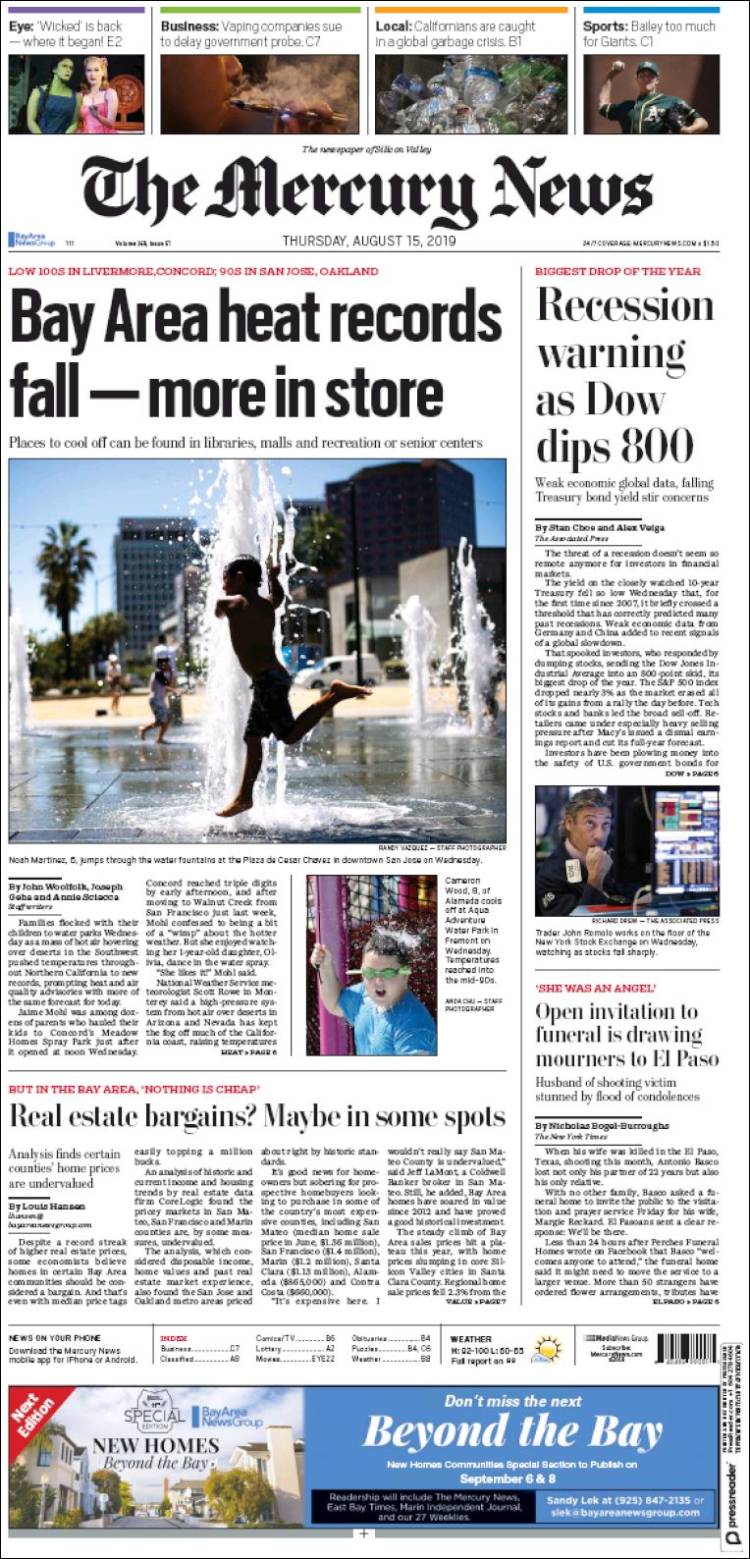 Portada de San Jose Mercury News (USA)