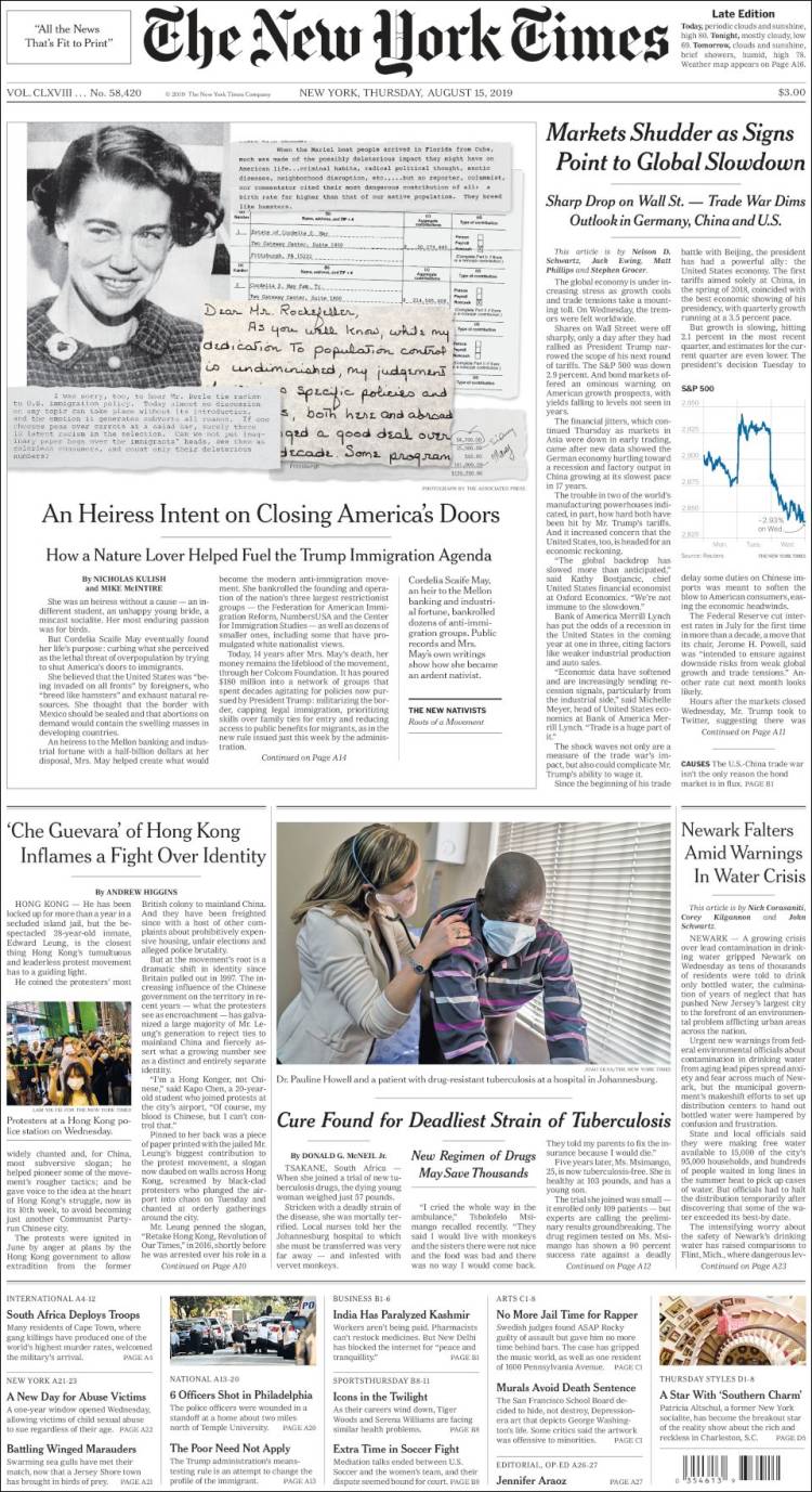 Portada de New York Times (USA)