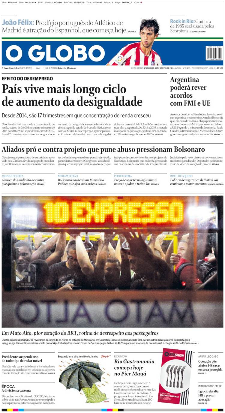Portada de O Globo (Brasil)