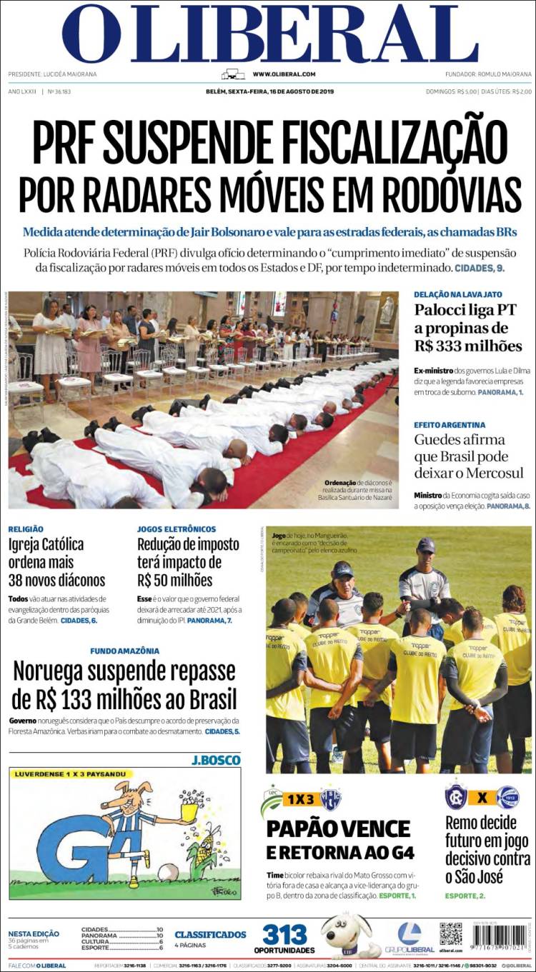 Portada de O Liberal (Brasil)