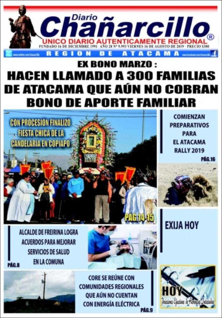 Portada de Diario Chañarcillo (Chile)