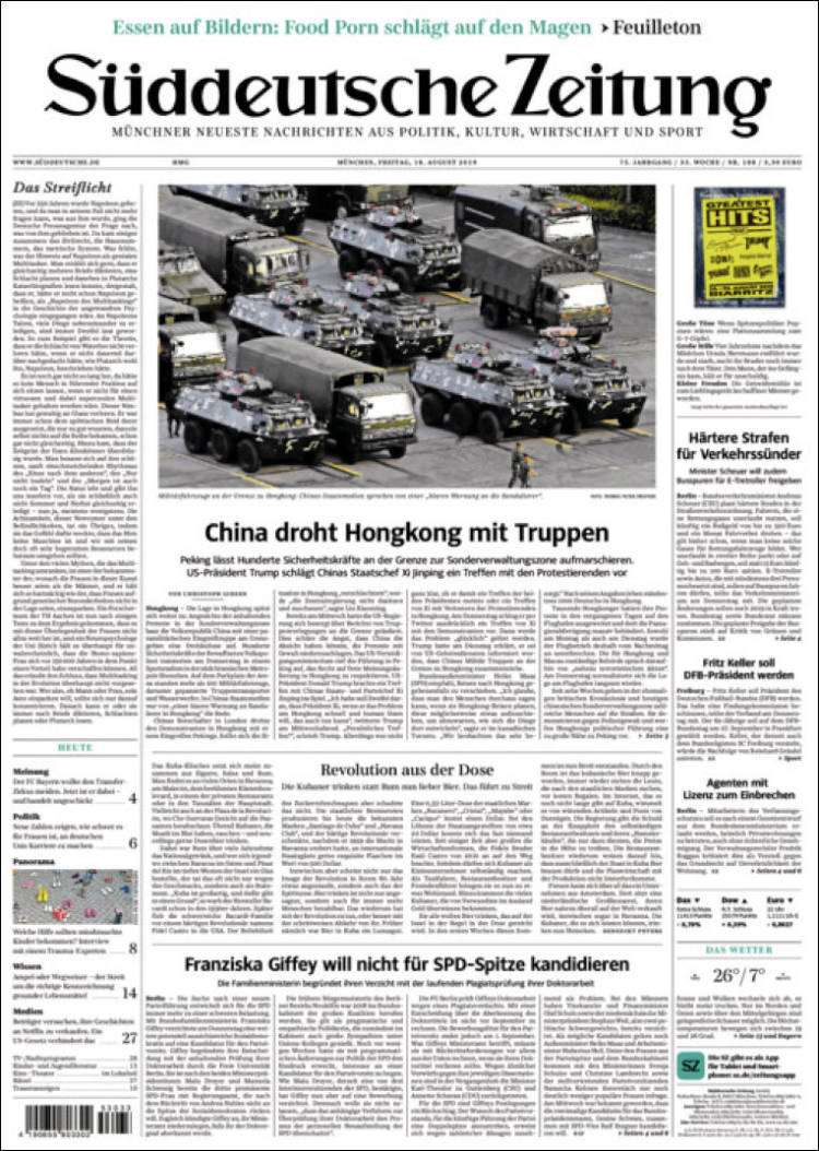 Portada de Sueddeutsche (Alemania)