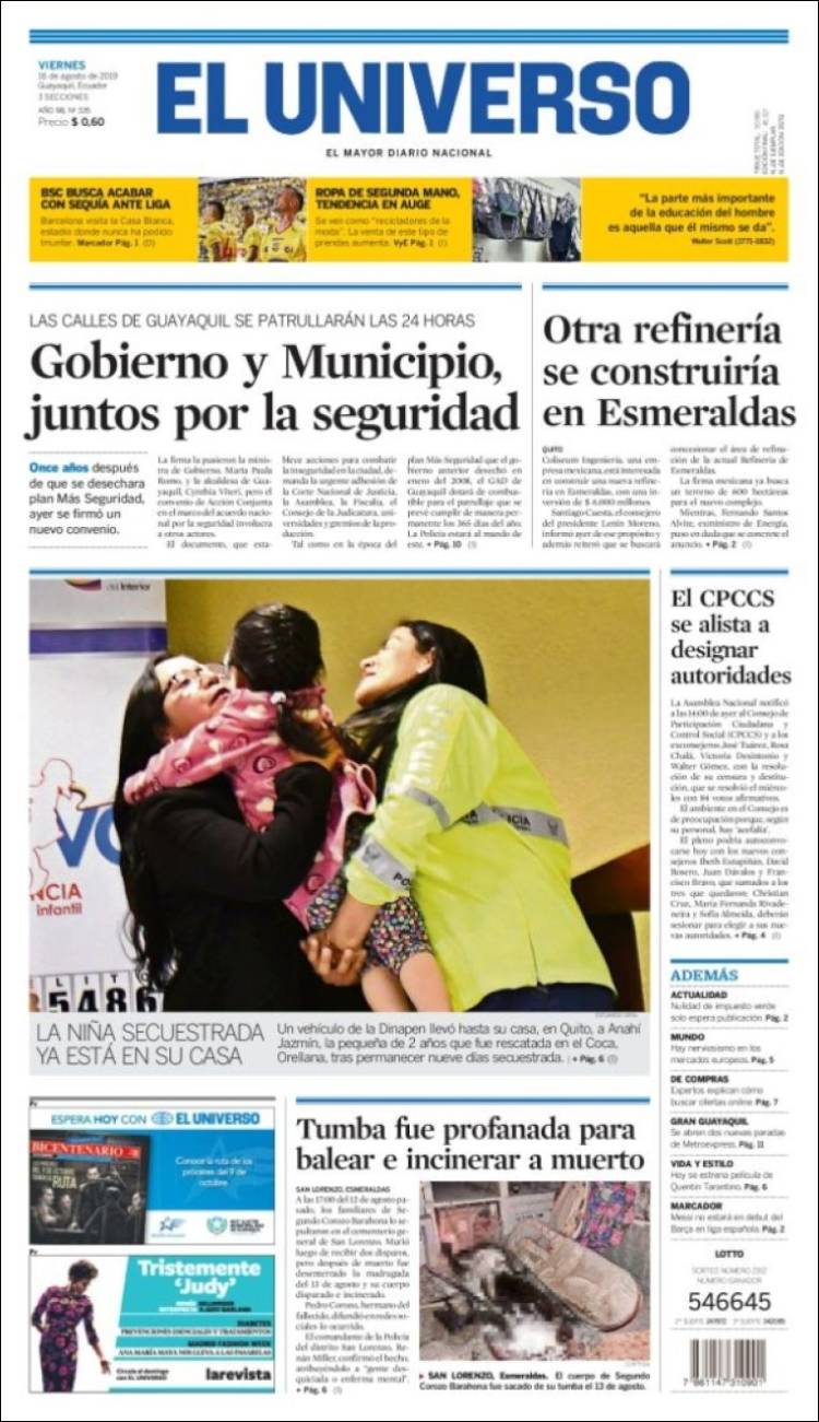 Portada de El Universo - Ecuador (Ecuador)