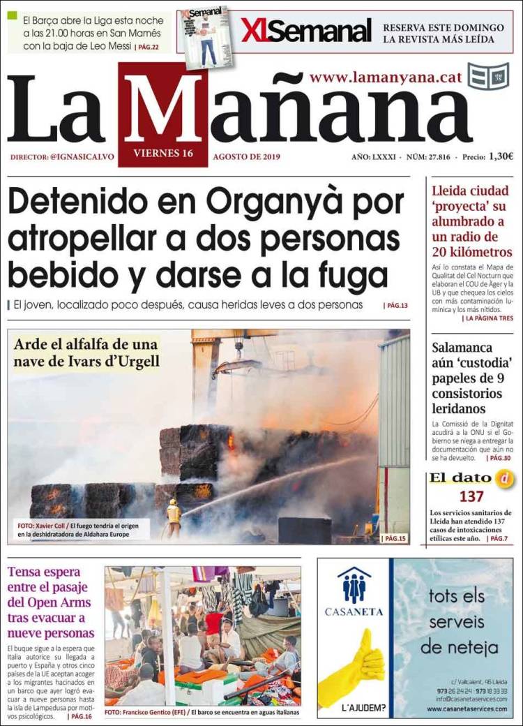 Portada de La Mañana - Diari de Ponent (Espa&ntilde;a)