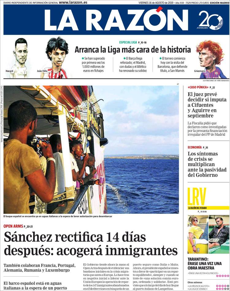 Portada de La Razón (Espa&ntilde;a)