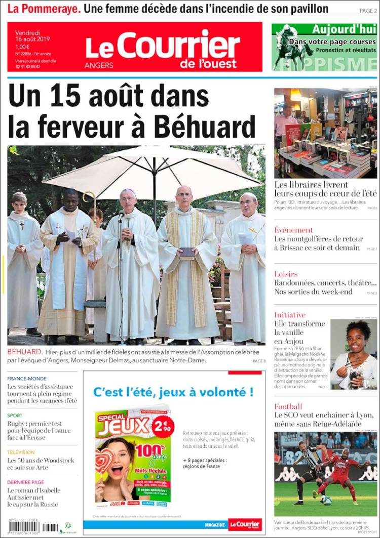 Portada de Le Courrier de l'Ouest (Francia)