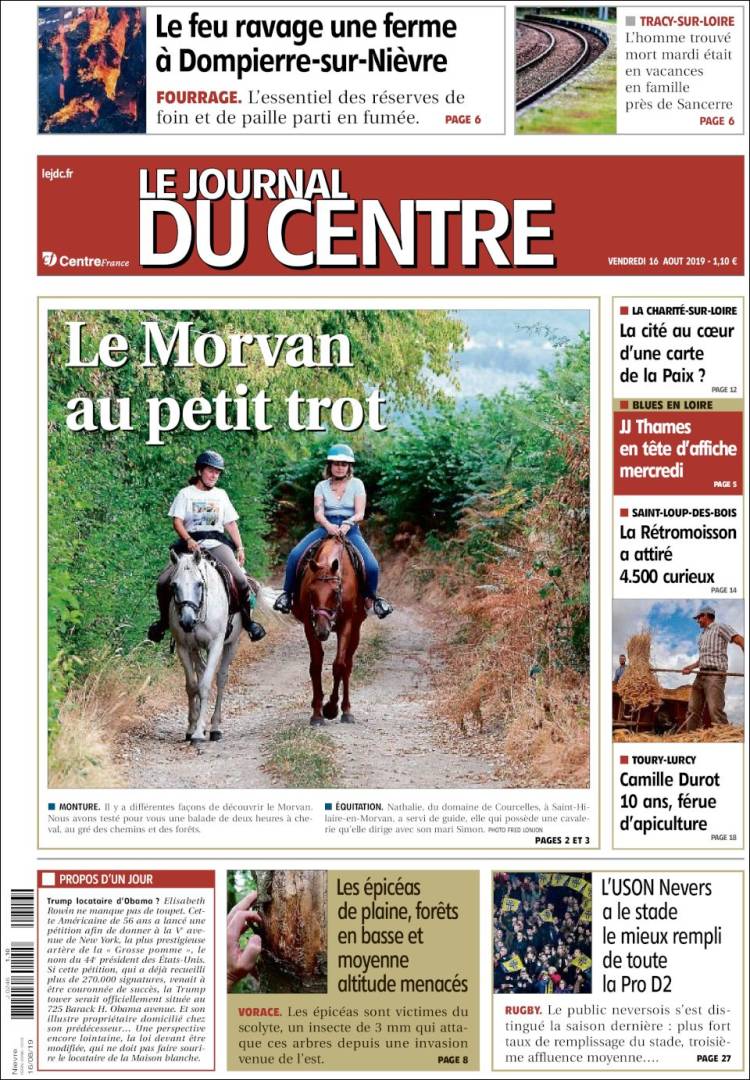 Portada de Le Journal du Centre (Francia)