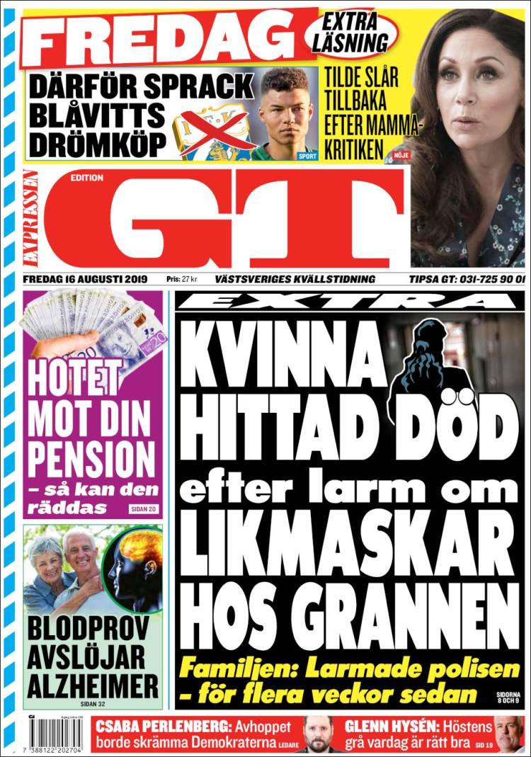 Portada de Göteborgstidningen (Suecia)