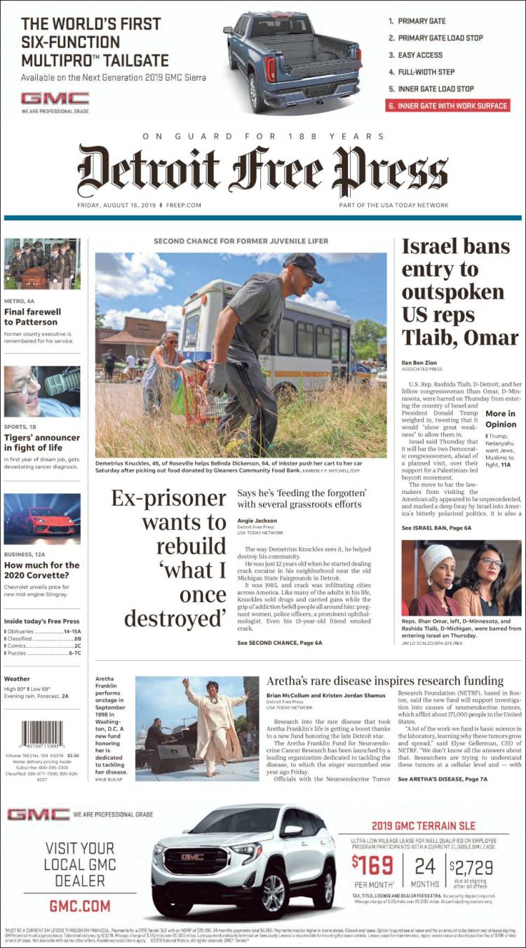 Portada de Detroit Free Press (États-Unis)