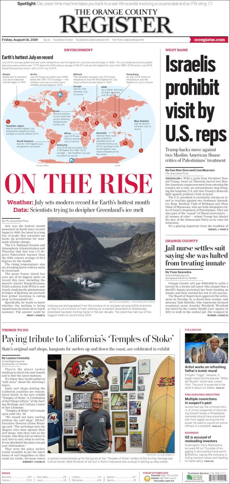 Portada de The Orange County Register (USA)