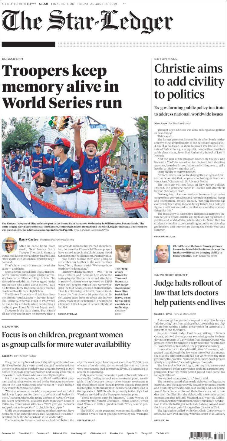 Portada de Star-Ledger (USA)