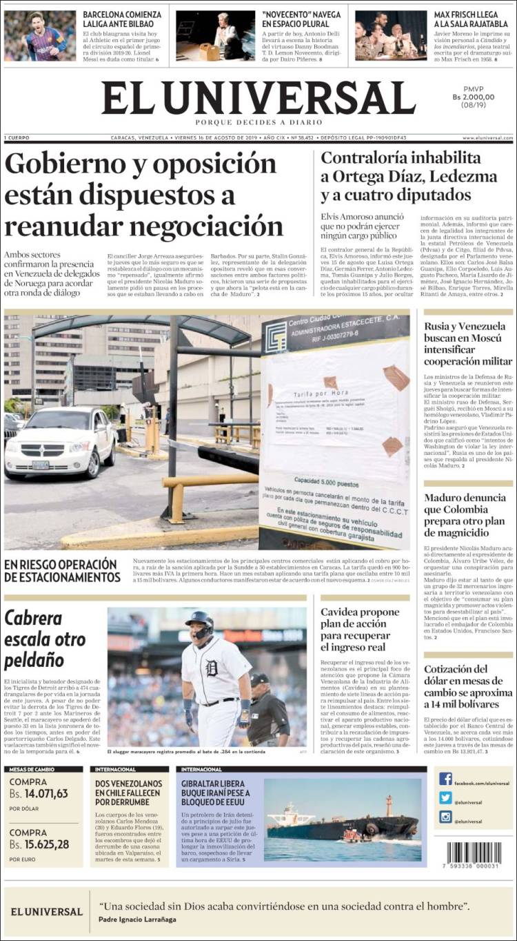 Portada de Universal (Venezuela)