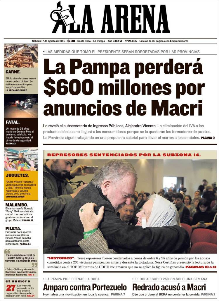 Portada de Diario La Arena (Argentine)