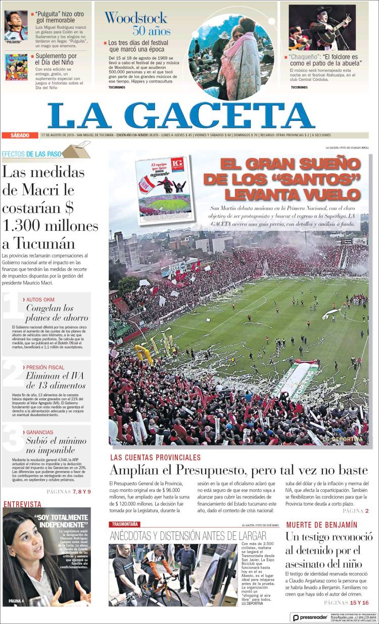 Portada de La Gaceta (Argentine)