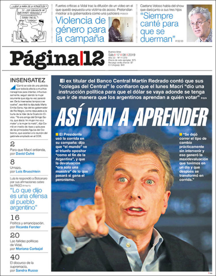 Portada de Página/12 (Argentina)