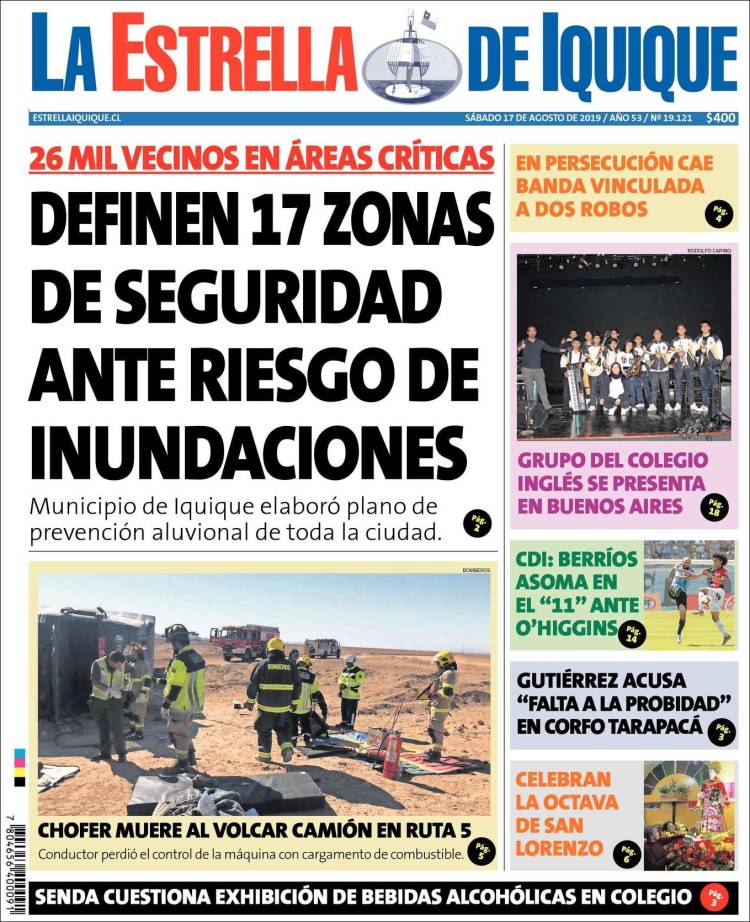 Portada de La Estrella de Iquique (Chile)