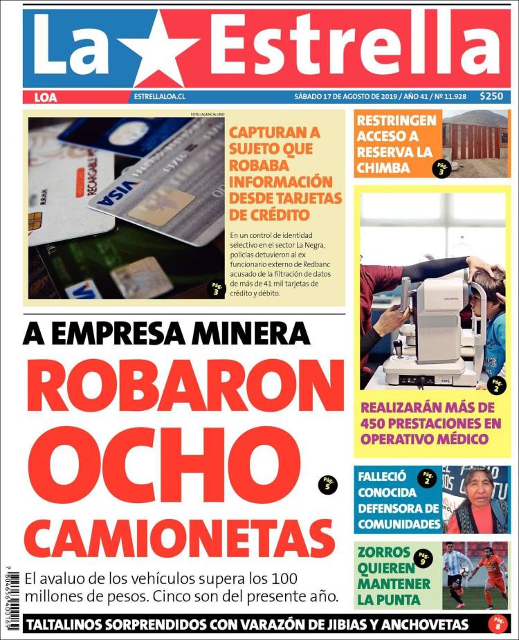 Portada de La Estrella de Loa (Chile)