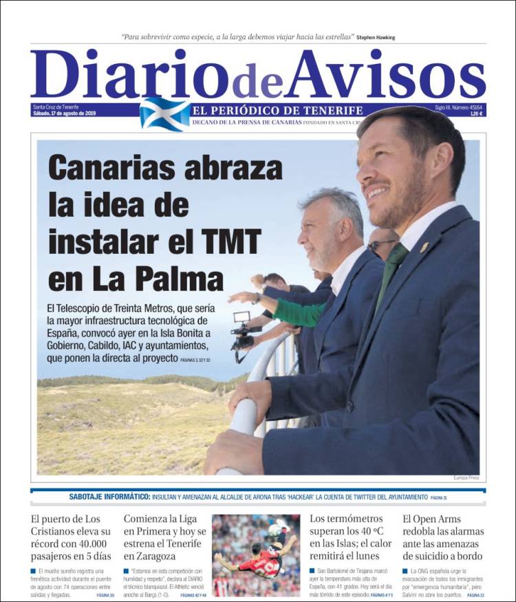 Portada de Diarios de Avisos (España)