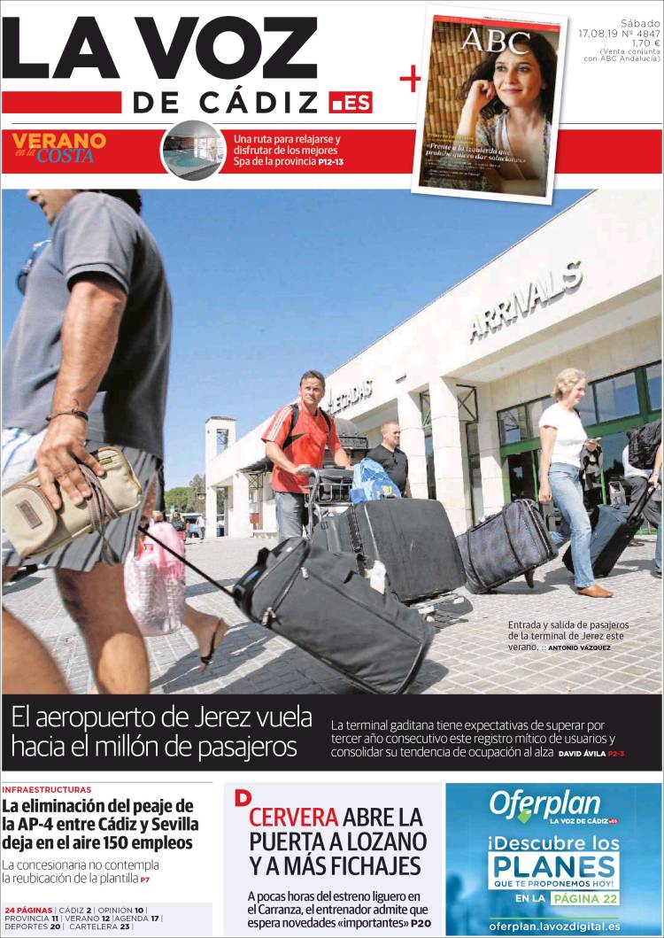 Portada de La Voz de Cádiz (España)