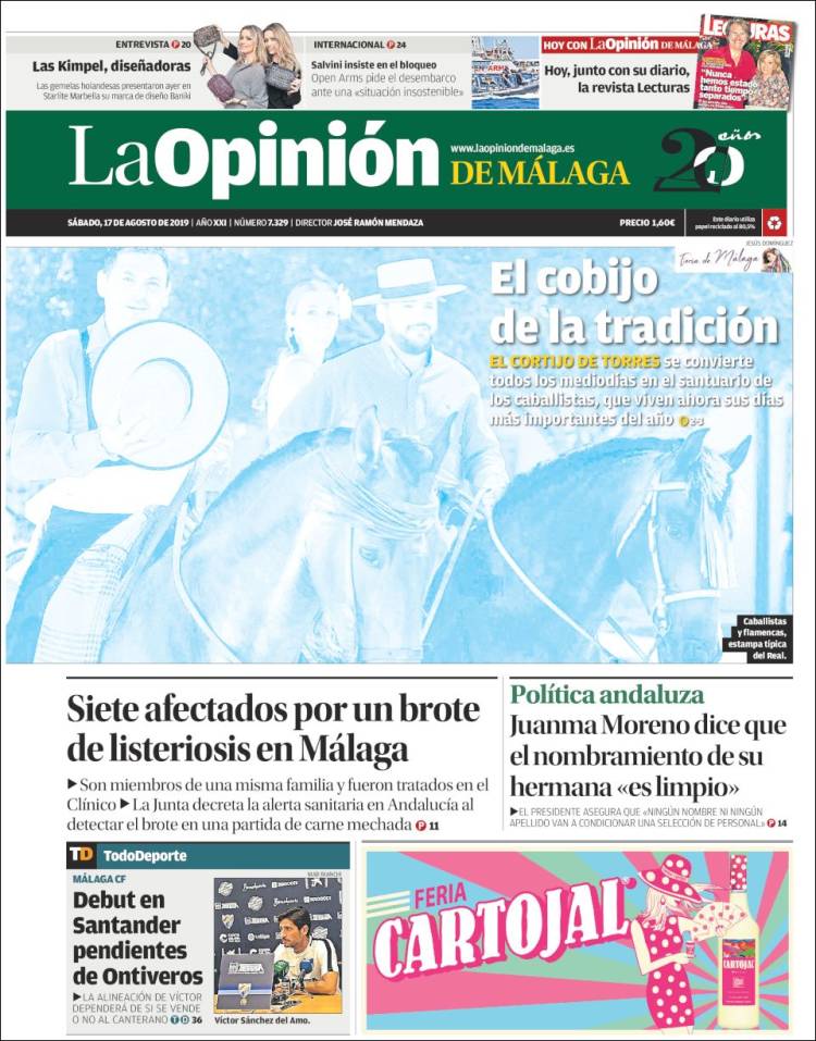 Portada de La Opinión de Málaga (España)