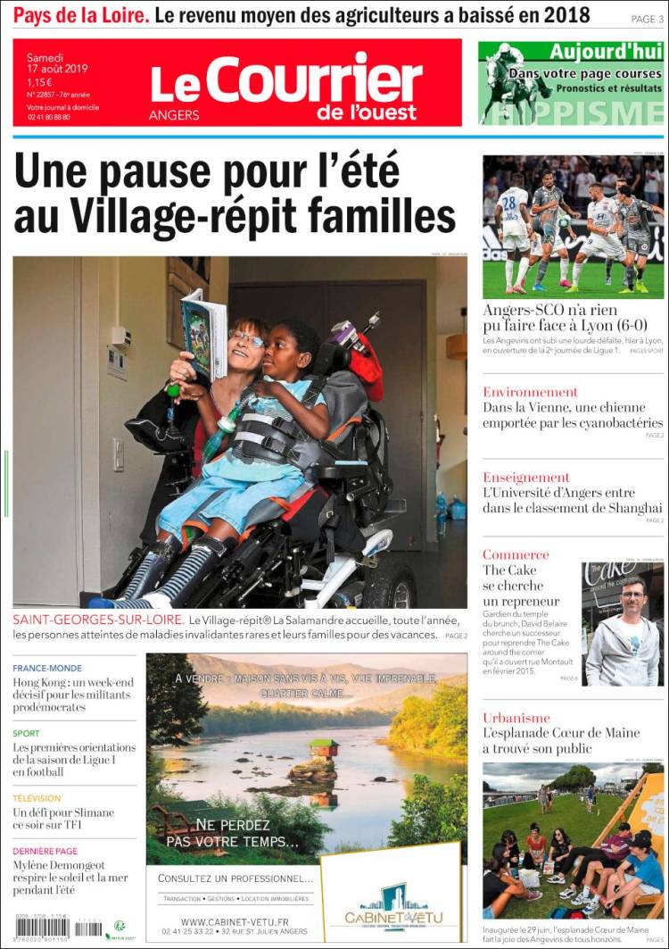 Portada de Le Courrier de l'Ouest (Francia)