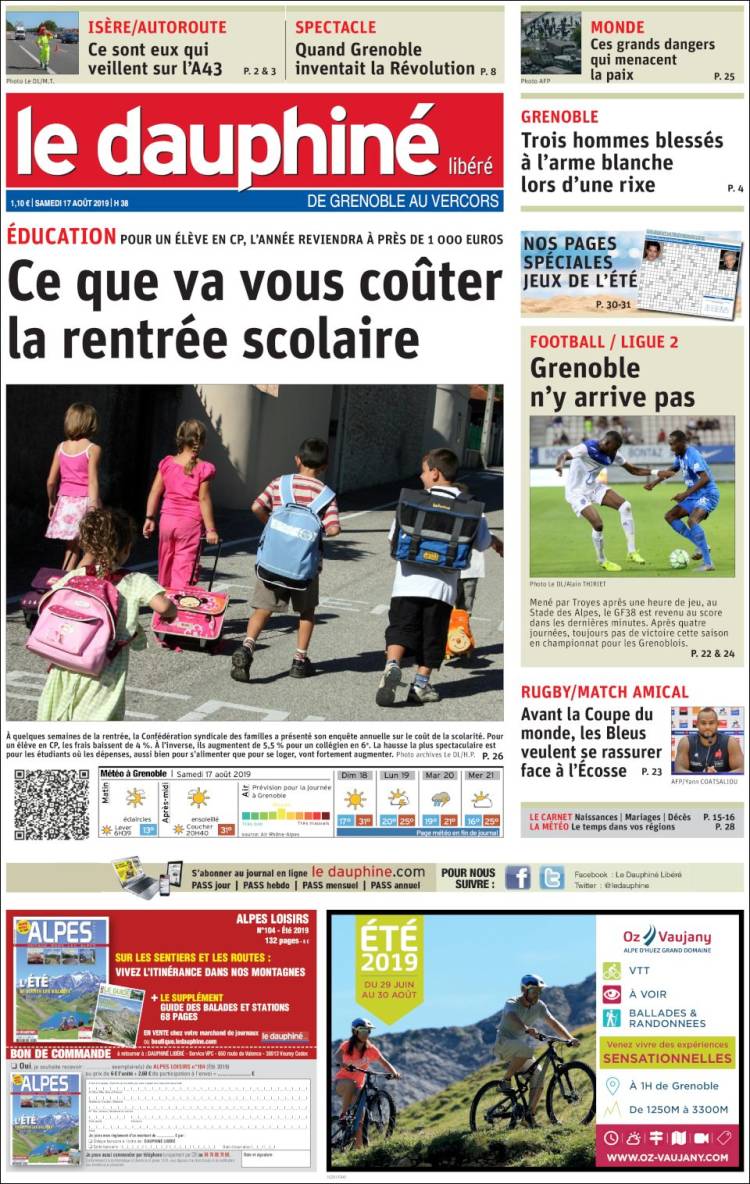 Portada de Le Dauphiné Libéré (France)