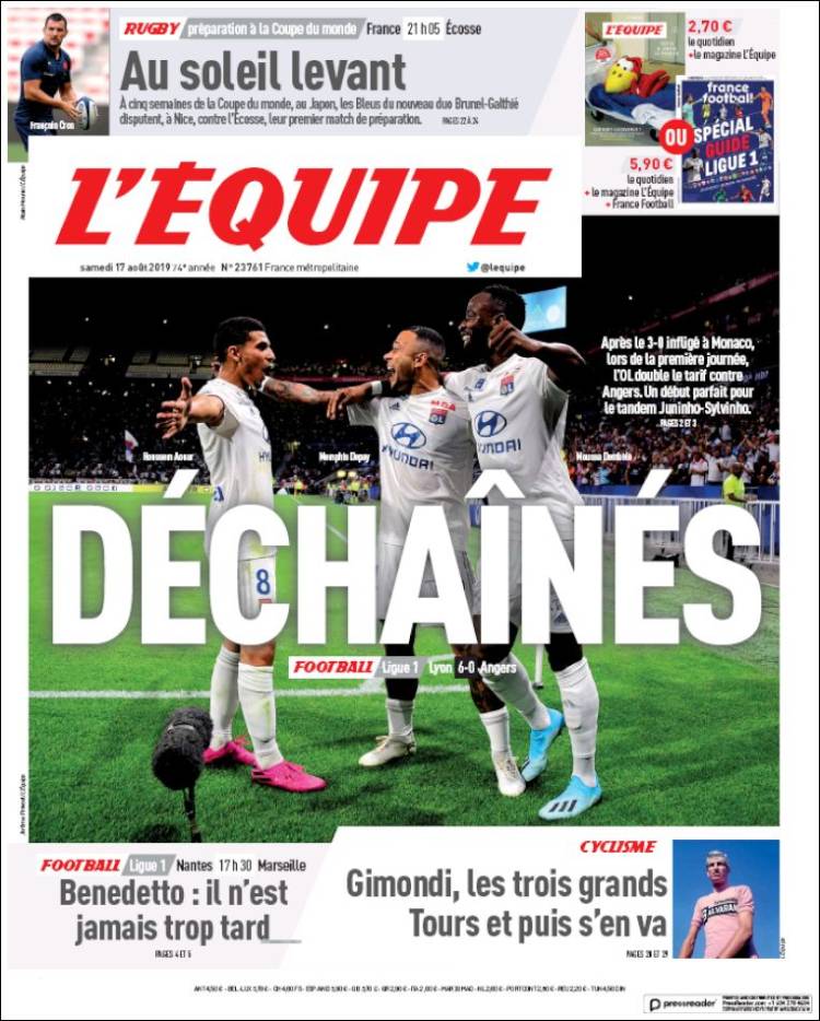 Portada de L'Equipe (Francia)