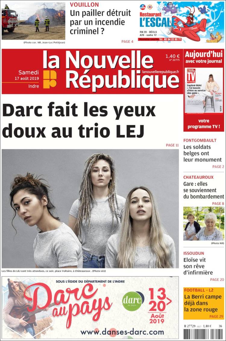 Portada de La Nouvelle Republique (Francia)