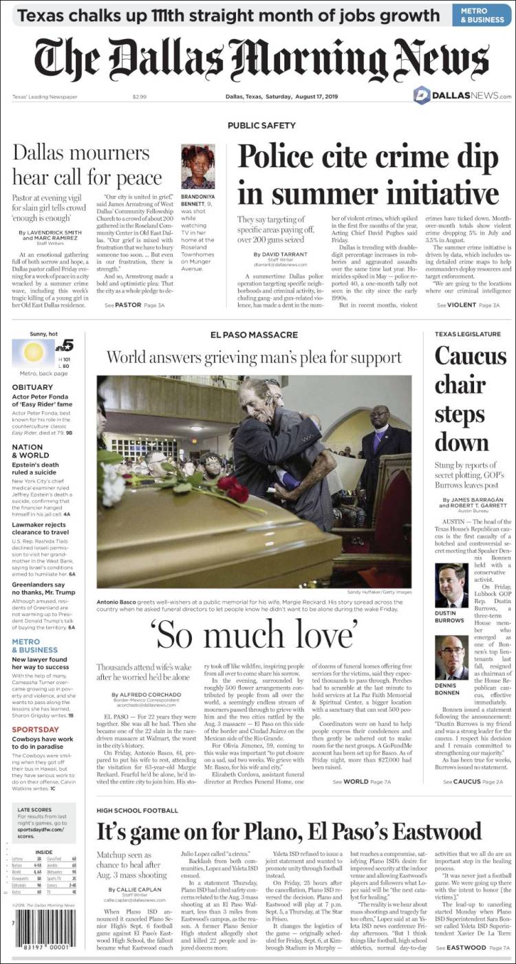 Portada de Dallas Morning News (USA)