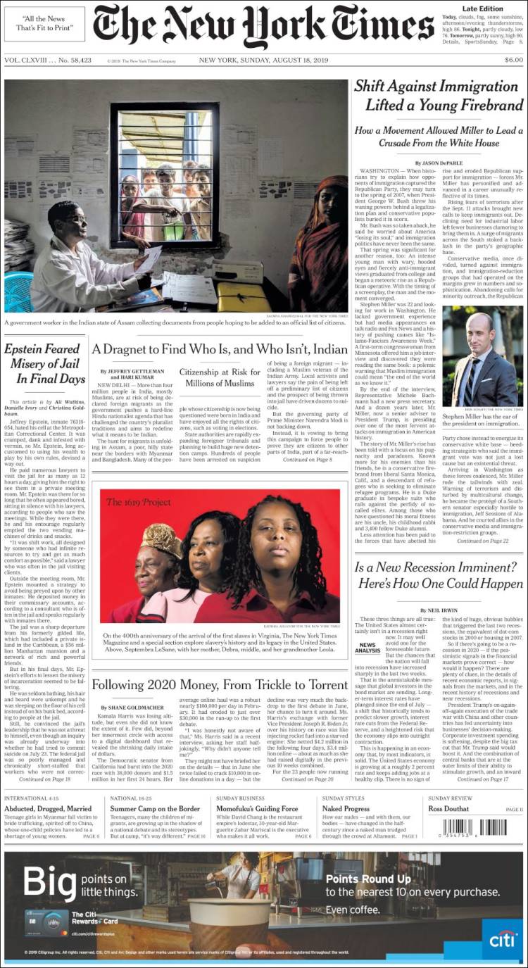 Portada de New York Times (USA)