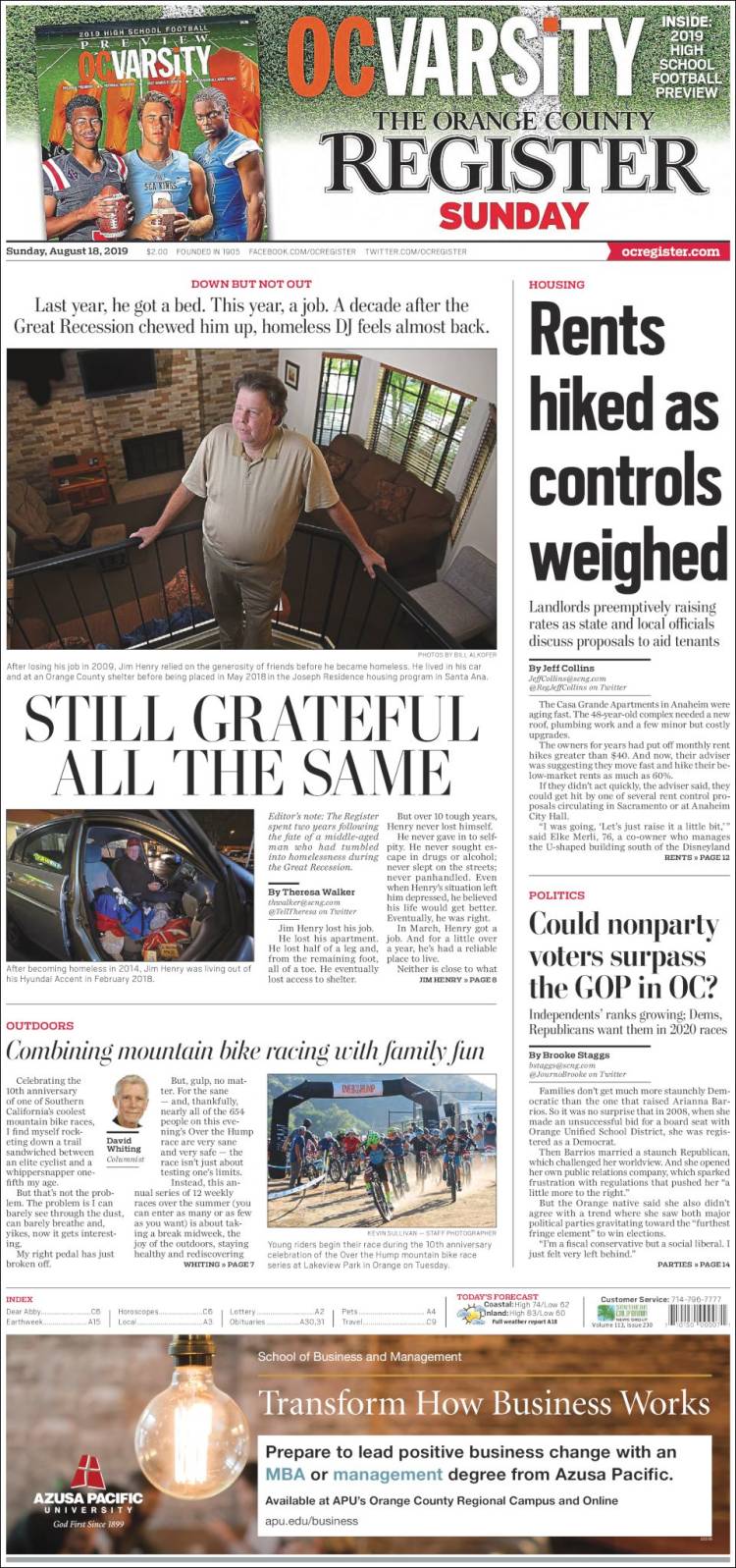 Portada de The Orange County Register (USA)